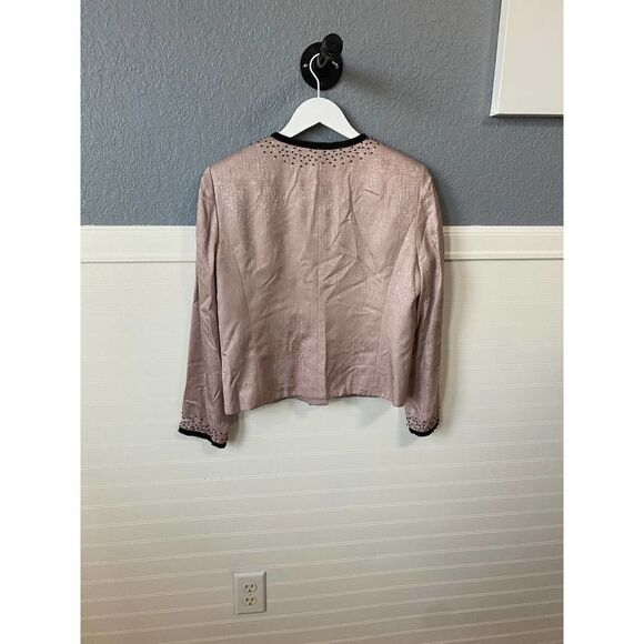 Papell Petites Pink 100% Silk Embroidered Button Down Shirt Size 10P - Picture 4 of 4